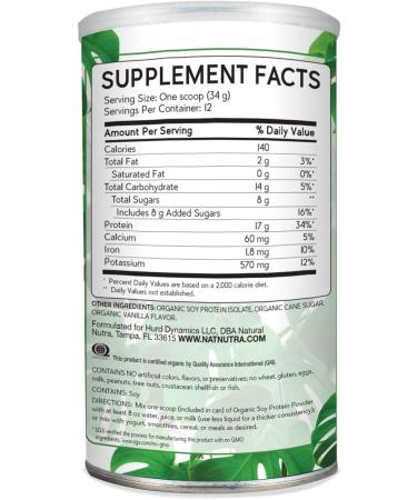 Natural Nutra Organic Vegan Plant-Based Soy Protein Powder - Bone Support, Cardiovascular Health - Gluten Free, Non GMO, Sugar-Free - 14.4 OZ - Buy Online on GoSupps.com