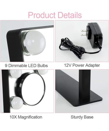 Depuley Hollywood Lighted Vanity Makeup Mirror with 9 Dimmer LED Bulbs - Smart Touch Control, 3 Lighting Modes, 10X Magnification, 360 Rotation (12in, Black) - Buy Online on GoSupps.com