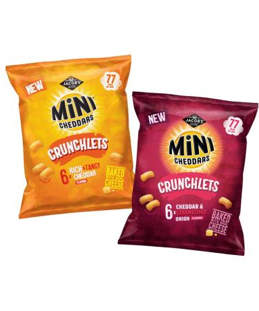 Jacobs Mini Cheddar Crunchlets 6 x 17g | Rich & Tangy Cheddar + Caramelized Cheddar & Onion | Pack of 2