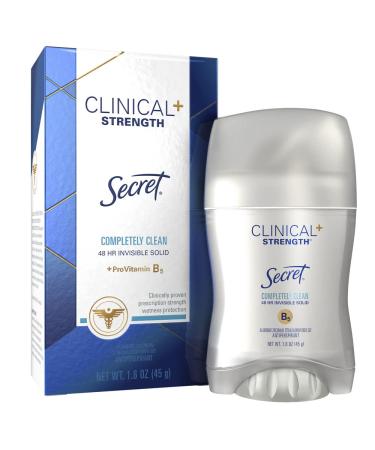 Secret Clinical Strength Antiperspirant and Deodorant for Women Invisible Solid, Completely Clean 1.6 oz ( Packaging May Vary) 1.6 Ounce (Pack of 1)