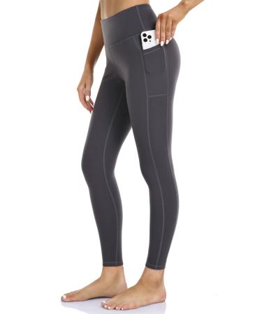 LegEnd Women's Buttery Soft Spandex Leggings High Waist Squat Proof 27" Yoga Pants with Pockets Medium Drak Grey