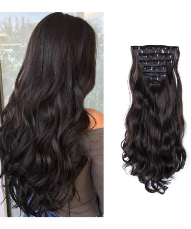 FDEETY Clip in Hair Extensions 22 Inch Set Curly Wave Long Hair Extension Clip ins Wavy Hair Extensions for Women Synthetic Clip on Extension (Dark Brown) - Buy Online on GoSupps.com