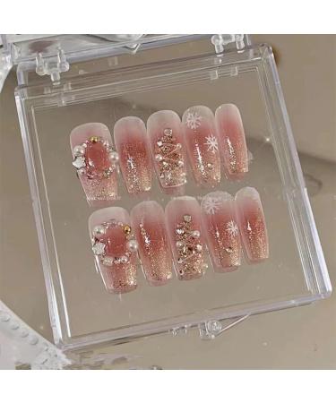 24Pcs/Set Press On Nails Christmas New French Powder Blusher Snowflake False Nails Acrylic Fake Nails Full Cover Nails Tips Artificial Finger Manicure Press on nails for Women and Girls - Buy Online on GoSupps.com