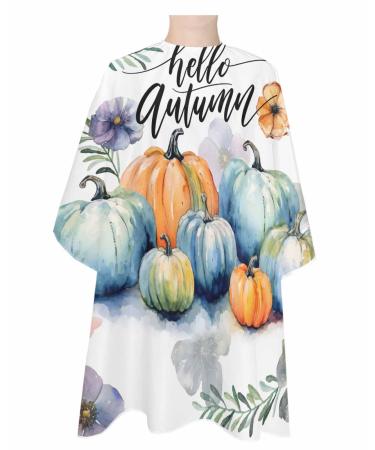 Thanksgiving Fall Pumpkins Barber Cape - Salon Hair Cutting Cape for Women Men Kids Adults Gradient Flower Botanical Leaf Haircut Cape with Adjustable Elastic Neckline Hairdressing Stylist Accessories 1 piece 55x63 Inch Blue Orange White