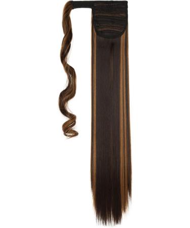 Ponytail Extension Wrap Around Long Straight Curly Clip in Ponytail Hair Extensions for Women Brown Black Blonde Hairpiece 23"-Straight Dark Brown & Sandy Blonde - Buy Online on GoSupps.com