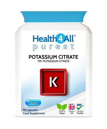 Health4All Potassium Citrate 740mg 90 Capsules (V) High Elemental Potassium. Purest: no additives. Vegan Potassium Supplement 90 Count (Pack of 1) - Buy Online on GoSupps.com