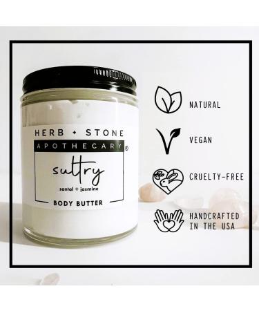 Whipped Body Butter | Natural Vegan Organic Moisturizer for Dry Skin | Crystal Infused by Herb + Stone Apothecary | Handcrafted in USA (SULTRY - Santal + Jasmine + Rose Quartz - Buy Online on GoSupps.com