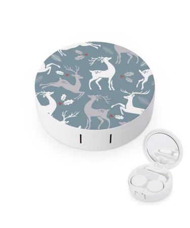 Christmas Pattern with Deer Round Case For Contact Lens Kit Storage Box with Mirror Printed