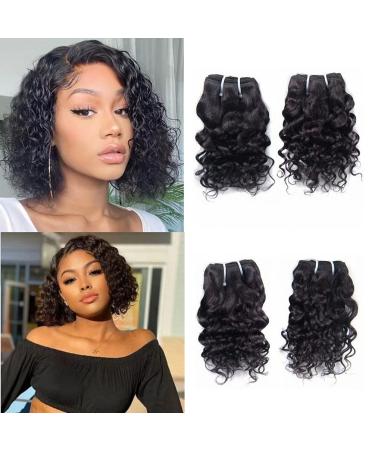 Brazilian Water Wave 4 Bundles 8 Inch 50g/pc For Women Wet And Wavy Human Hair Weave 10A Grade 100% Unprocessed Real Virgin Remy Natural Black Color Water Wave 8 Inch (Pack of 4)