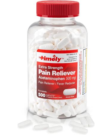 Timely - Extra Strength Pain Relief - Acetaminophen 500 MG Tablets - 500 Count - Compared to the active ingredient in Extra Strength Tylenol - Menstrual Cramps - Common Cold - Minor Pain of Arthritis