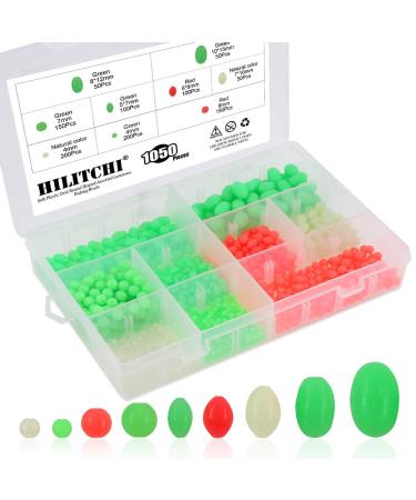 Hilitchi 1050 Pcs 9 Sizes All Luminous Fishing Beads Assorted Soft Plastic Oval Round Shaped Glow Eggs for Stream Pool Lake River Fishing (All Glow in The Dark)