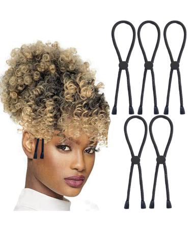 MILAMIYA 5PCS Afro Puff Ponytail Ties Adjustable Hair Ties for Short Kinky Curly Hair Bun Long Headband Ties for Women with Thick  Braided  Kinky  Natural Curly Hair  Natural Hair Extra Stretchy  No-Slip Design (Black-A-...