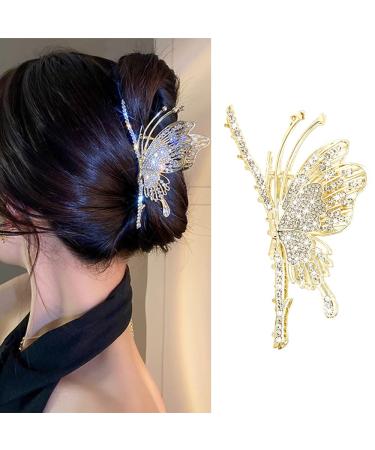 SHANRUN Butterfly Hair Clips -1Pcs Butterfly Metal Hair Claw Clip Big Nonslip Gold Hair Clamps Rhinestone Barrettes Hair Accessories Sparkling Butterfly Hair Clip for Women Shark Clip Back of the Head Rhinestone Butterfl...