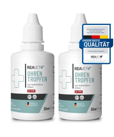 Reavet ear drops with colloidal silver 2 x 50ml I for dogs and cats I very good for ear infections itching germs fungi and bacteria ear care ear hygiene healthy ears 2 x 50ml