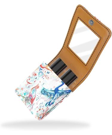 Travel Lipstick Organizer Case - Portable Makeup Bag with Mirror | Deer Bird Plant Flower Design - Buy Online on GoSupps.com
