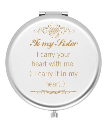 Muminglong Sister Gifts Frosted Compact Makeup Mirror for Sister from Sister Brother  Birthday  Graduation Gifts Ideas for Sister-I carry your heart (Silver)