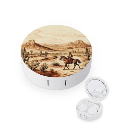 Contact Lens Case West Desert Cactus With Cowboys Riding Horses Portable Travel Contact Lens Box Contact Lens Storage Box