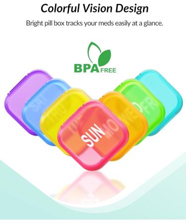 ZIKEE Weekly Pill Organizer - Portable 7 Day Pill Box with Dual Protection for Travel | Colorful Cases for Vitamins Fish Oils & Supplements - Buy Online on GoSupps.com