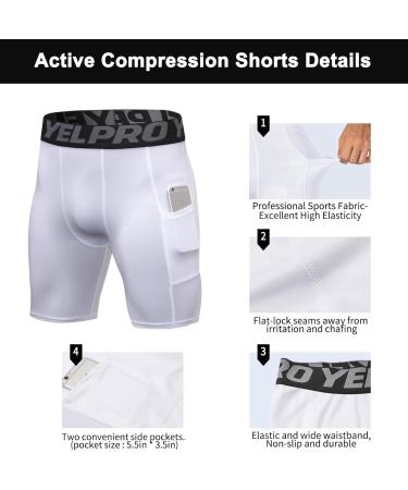 Men's 3 Pack Dry Fit Compression Shorts with Pocket - White - Small - Buy Online on GoSupps.com