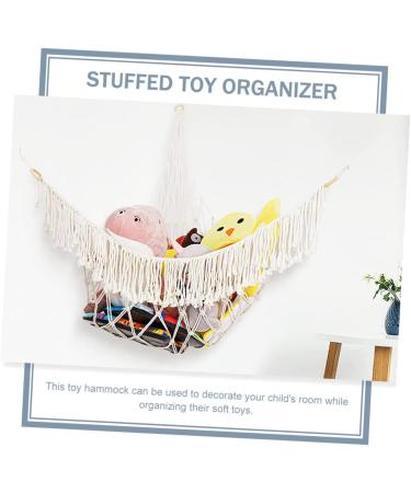 Homsfou Yoga Ball Stand & Plush Animal Corner Hammock | Bohemian Soft Toy Organizer - 164x114cm White Triangle Mesh Cotton - Buy Online on GoSupps.com