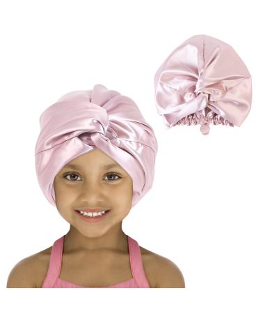 Arqumi 1 Pack Double-Layer Satin Hair Bonnet for Kids  Adjustable Drawstring Hair Cap Sleep Bonnet for Girls Child  Pink