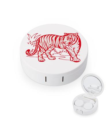 Red Tiger Cute Contact Lens Case Travel Portable Round Contact Storage Box Kit with Mirror for Daily Outdoor