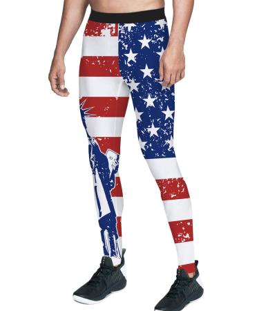 Queen Area Men's Compression Workout Training Pants American Flag Running Sports Leggings for Running Medium Style 1