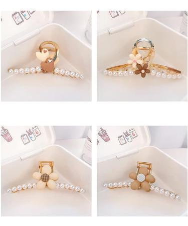 Hair Claw Metal Pearl Claw Hair Jaw Clips Barrettes Back of the head flower love shark clip for Women Girls Half Bun Hairpins for Thick Hair 4 pcs - Buy Online on GoSupps.com