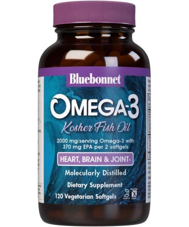 Bluebonnet Omega-3 Kosher Fish Oil - 120 Vegetarian Softgels for Heart & Brain Health - Buy Online on GoSupps.com