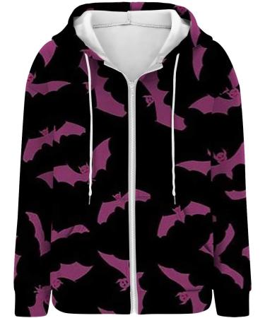 Halloween Costumes Printed Hooded Pull Out Zipper Pocket Jacket Warm Sweaters Women Winter Large Purple - Buy Online on GoSupps.com