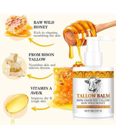 Beef Tallow & Honey Milk Body Lotion - Moisturizes & Softens Dry Skin Body & Hands - Moisturizing Body Oil for Body Organic Face Moisturizer  - Buy Online on GoSupps.com