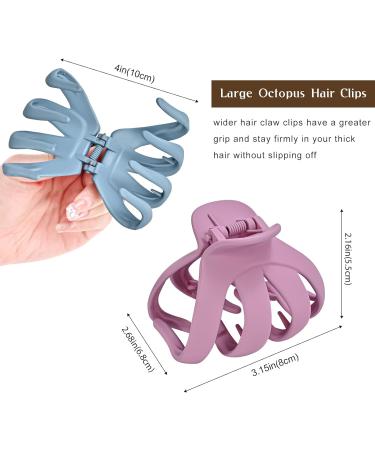 Lolalet Octopus Hair Claw Clips 5 Pack Non-slip Jaw Clips Medium Hair Clamps for Thick Curly Long Hair Wide Grip Hair Accessories for Women Girls -Style A Black/Pink/CornflowerBlue/Plum/CadetBlue - Buy Online on GoSupps.com