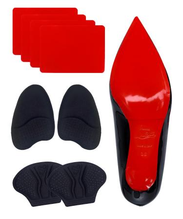 Red Bottom Shoe Sole Protector Compatible with Christian Louboutin Shoes Shoe Grips on Bottom of Shoes Heel Grip Shoe Pads and Metatarsal Pads for Women Loose Shoe (Large Foot Pads 4 Pairs)