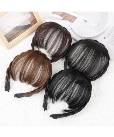 Fluffy Fake Hair Band Bangs Heat Resistant Wig - Dark Brown with Sideburns - Trendy Braid Headband Hair Extension - Buy Online on GoSupps.com