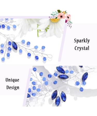 Flayem Bride Wedding Hair Vine Blue Crystal Leaf Headband Rhinestone Headpiece Hair Accessories for Women and Flower Girls - Buy Online on GoSupps.com