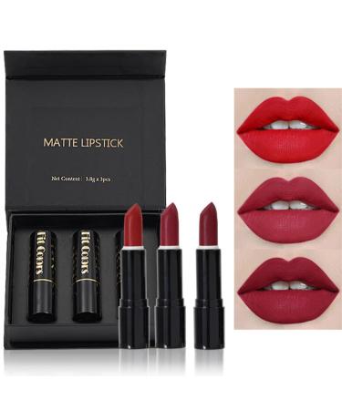 3 Color Matte Finish Lipstick Highly Pigmented Longwear Creamy Lip Stick Non-Sticky Cup Lip Beauty Makeup for Women & Girls (Set B)