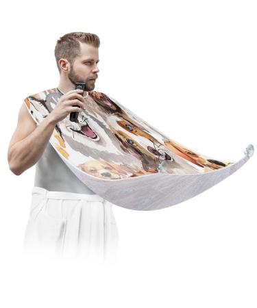 Animal Dog Painting Beard Bib Apron Beard Bib Hair Catcher for Men Shaving and Trimming Non-Stick Waterproof Beard Cape Grooming Cloth with 2 Suction Cups Gifts for Men