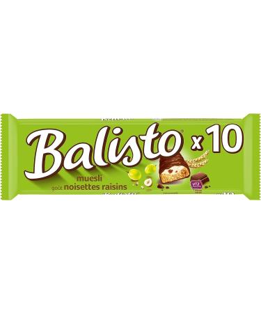 Balisto - Chocolate and Biscuit Bars Cereals Milk Hazelnuts and Grapes - 10 Bags of 18.5 g - 185 g