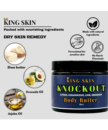 KING SKIN Knockout Body Butter I Infused with Fine Fresh Fragrance with notes of Lime Geranium & Cedarwood I Packed with Shea Butter & Avocado I Long Lasting Deep Hydration for Men I 6 oz - Buy Online on GoSupps.com