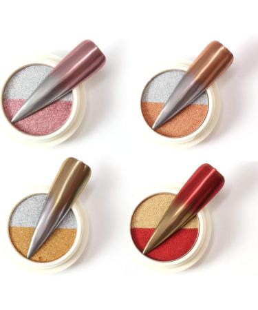 4 Jars Nail Art Glitter Mirror Powder Pigment Powder with Nail Sponge Brushes Double Color Chrome Manicure Powder for Nail Art Decoration - Buy Online on GoSupps.com