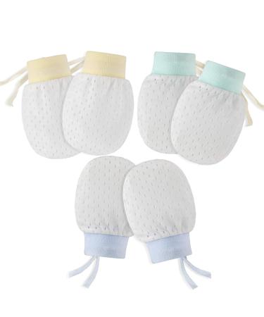 Hifot Newborn Baby Mittens No Scratch Mittens 3 Pair Infant Toddler Boys Girls Soft Adjustable Anti Scratch Cotton Gloves Mittens for Baby Care