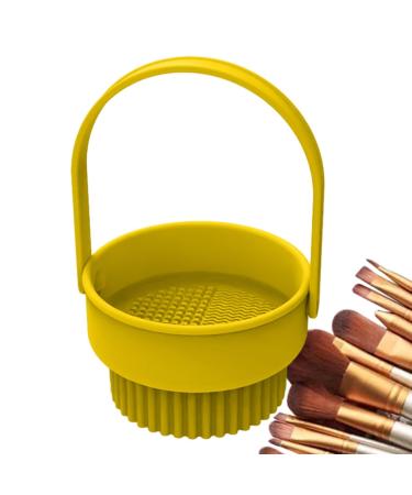 Buy Makeup Brush Cleaning Bowl | 3-in-1 Silicone Cosmetic Brush Cleaner Mat & Sponge Drying Holder - Yellow - Buy Online on GoSupps.com