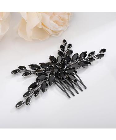 Kercisbeauty Black Rhinestones Beads Hair Comb Handmade Crystal Jewelry for Wedding Brides Halloween Jewelry
