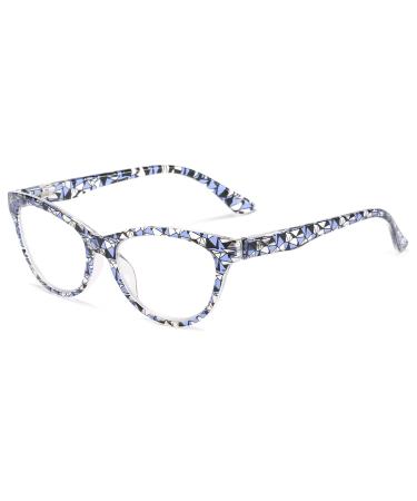 Lanomi fashion reading glasses women flower pattern cat eye visual aid reading help plastic colored blue light filter glasses with starch C4 (blue) 1.5 x