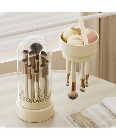 Makeup Brush Cleaner 3 in 1 Silicone Makeup Brushes Organizer with Cleaner Bowl and Brush Drying Holder Cosmetic tools Cleaning Organizer for Storage & Air Drying (Cream)