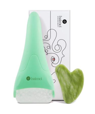BAIMEI Ice Roller for Face and Gua Sha Facial Tools  Ice Face Roller Reduces Puffiness Migraine Pain Relief-Green