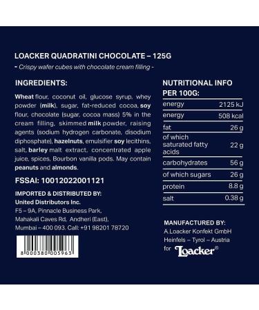  Loacker Loacker Quadratini Chocolate Chocolat Gaufres 125 g - Buy Online on GoSupps.com