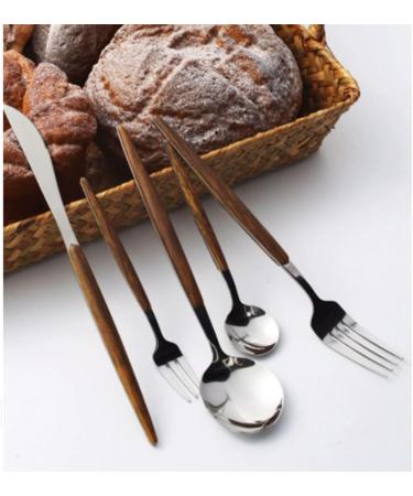 Wooden Handle Retro Tableware Home Stainless Steel Forks and Spoons Reusable Kitchen Flatware 1pcs Forks Silver - Buy Online on GoSupps.com
