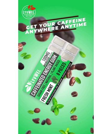 LyvWel Energy Gum - 100mg Caffeine | All Natural Sugar-Free Pre-Workout Boost (Mint) - 3 Pack Energy Supplement - Buy Online on GoSupps.com