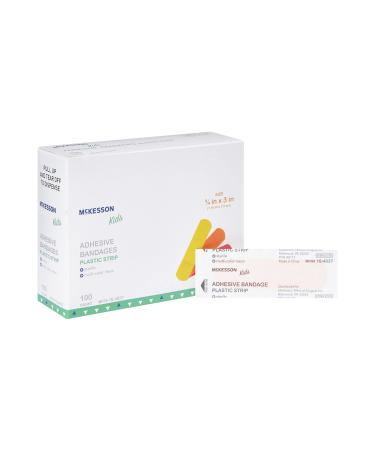 McKesson Kids Adhesive Bandages Sterile Plastic Strip Neon 3/4 in x 3 in 100 Count 24 Packs 2400 Total